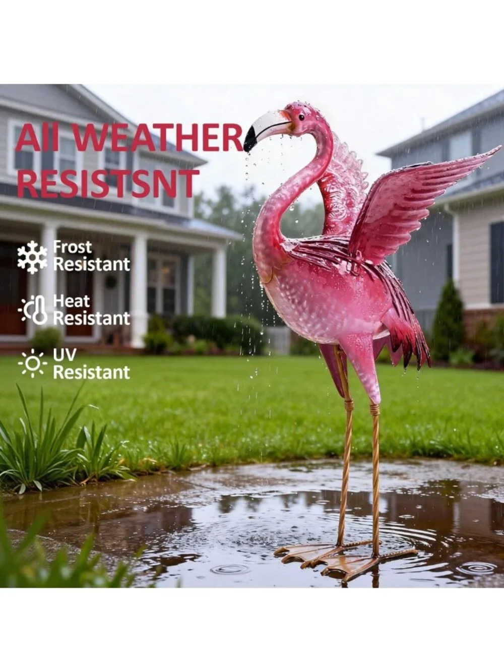 Charming Pink Flamingo Garden Statue - Outdoor Metal Bird Yard Art Decor